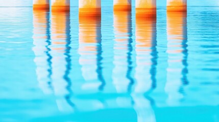 Obraz premium The cooling towers stand tall, their reflection shimmering in calm water, creating a peaceful yet industrial vibe.