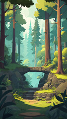 Mobile game asset: 2d forest environment, woods and steps. Level design, cartoon style, platform 