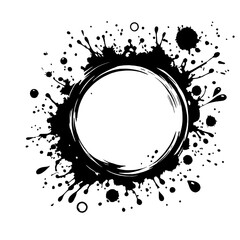 Black Ink Splatter Circle: A graphic design element featuring a bold black circle with ink splatters radiating outwards.  This striking and abstract design is perfect for adding a touch of grunge.