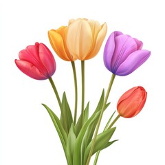 Tulips grace a white canvas