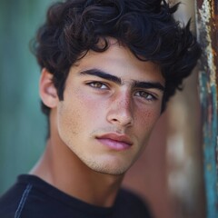 Fototapeta premium Outdoors urban portrait of a young Latino.