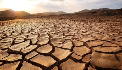 Soil drought cracked landscape. dried earth with clay and sand, closeup or Brown dry soil or cracked ground texture background on dirt signs of lack of rainfall and moisture pre monsoon season