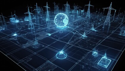 Fototapeta premium Futuristic Smart Grid Interface with Interactive 3D Power Network Visualization