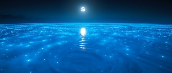 Obraz premium Luminous Lagoon Bioluminescence at Night with Moonlit Mountains