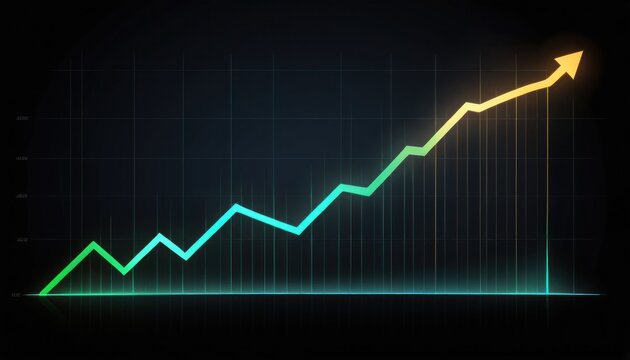 Glowing upward trend graph showcases exponential growth and success. A symbol of progress and prosperity, visually appealing with a dark background.