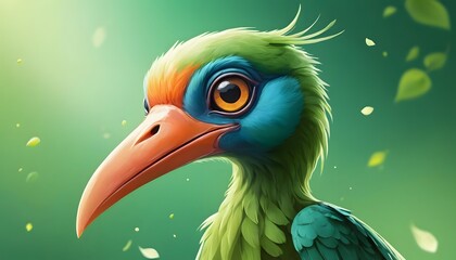 Obraz premium Vibrant Tropical Bird Portrait: A Digital Painting of an Exotic Avian with Vivid Colors and Detailed Features