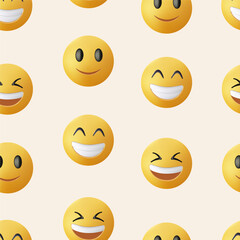 Fototapeta premium Round abstract comic Faces with various emotions. 3D cartoon style. Different colorful characters. Cartoon style. 3D design modern trendy Vector illustration. Square seamless pattern