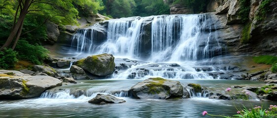 Obraz premium Majestic Waterfall in Lush Landscape