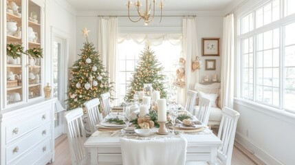 Fototapeta premium Elegant Family Dining Room with Festive Decor