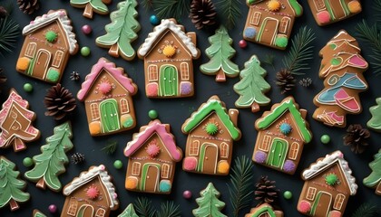 Christmas gingerbread houses and decorations