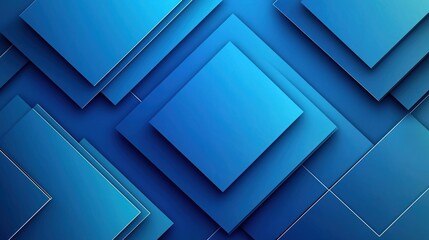 Fototapeta premium Abstract design with blue rectangles. Layered geometric shapes create depth. Modern graphic. Suitable for tech templates. Versatile background for various visual media. Ideal for presentation slides