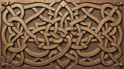Intricate Celtic knot design carved into a textured surface