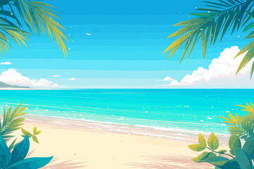 Obraz premium Beautiful blue ocean with palm trees in the background