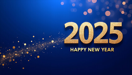 Golden 2025 New Year Celebration on Blue
