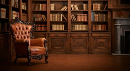 A cozy library interior with shelves full of books and a comfortable reading chair