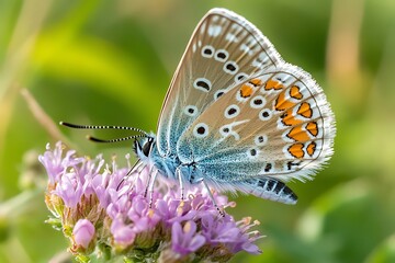 Fototapeta premium Common Blue Butterfly on Purple Flower