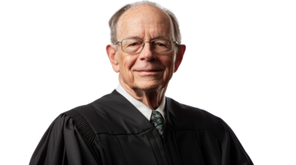 American senior male judge on white background

