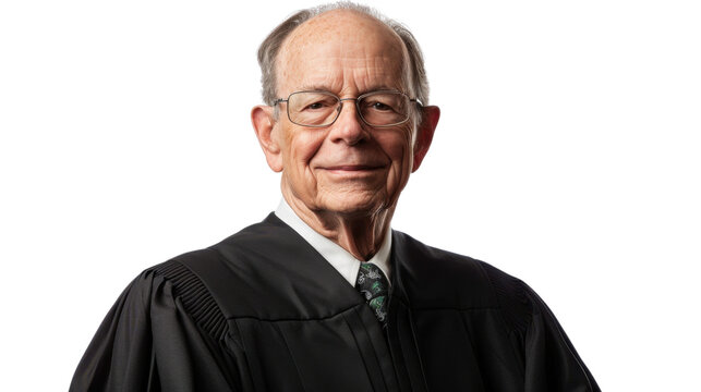 American senior male judge on white background
