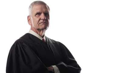 American senior male judge on white background
