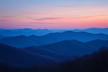 Gardinen Serene Sunset over Blue Ridge Mountains: A Panorama of Tranquility © Background