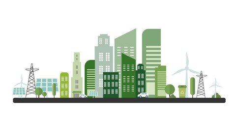 Fototapeta premium ecology concept of Net zero carbon free city building recycle tree car vector