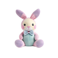 Obraz premium Adorable Pastel Bunny Plush Toy Sitting Isolated on White Background