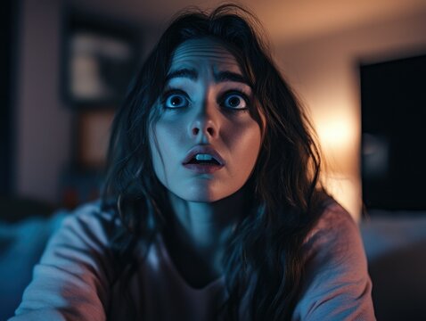 Screaming Woman in Dark Room