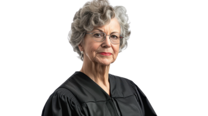 American senior female judge on white background
