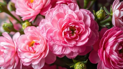 Fototapeta premium Close-up image of pink and white ranunculus flowers, spring, delicate, botanical