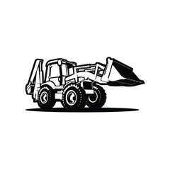 Naklejka premium Backhoe Loader Vector Art, Icon, Monochrome, Silhouette, Black and White Color