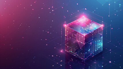 Glowing Cube Abstract Digital Art:  Network Technology and Innovation Concept