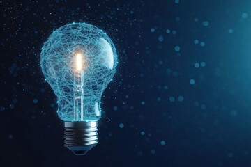 AI generated lightbulb illustration with blue background shows innovative idea. Modern tech concept. Lightbulb new solution. Digital illustration conveys tech advancement. Future innovation. New tech
