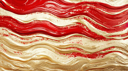 Obraz premium Smooth flowing lines in gold and red, abstract molten texture with glossy metallic finish, dynamic and fluid movement 