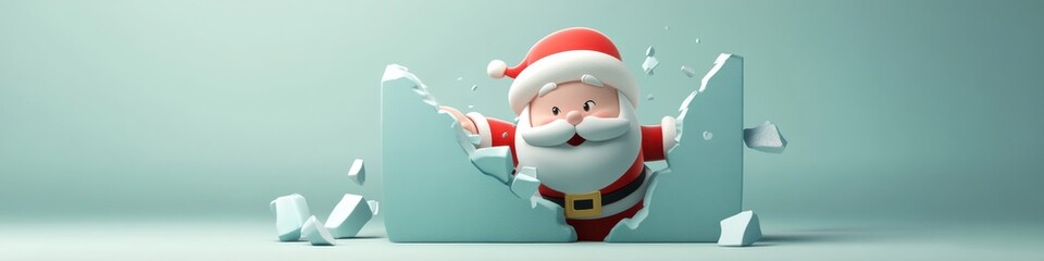 Santa Claus amidst Blue Confetti Burst, Cartoon Style, Light Blue Background for Christmas Celebrations and Greetings