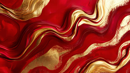 Vertical red and gold streaks, smooth flowing layers with a high gloss texture, metallic sheen...