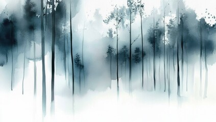 Obraz premium Tranquil Forest Scene: A Blue and Grey Winter Landscape