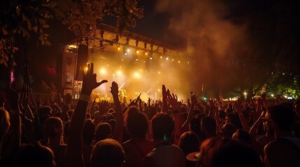 The vibrant Sziget Festival in Budapest, Hungary, capturing the energetic atmosphere, colorful crowds, and unforgettable performances at one of Europe’s largest music festivals - obrazy, fototapety, plakaty