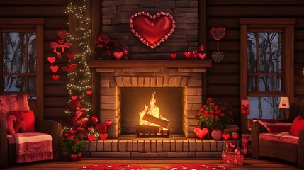 Valentine's Day Illustration Featuring Romantic Hearts, Roses, and Love-Themed Elements