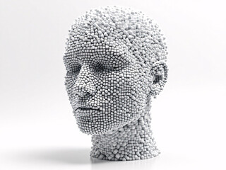 Artificial Intelligence, Technology, Digital, Innovation, Futuristic, Robotics, Cybernetic, Pixels, 3D Modeling, Head, Face, Humanoid, Machine Learning, Data Processing, Algorithms, Virtual Reality, A