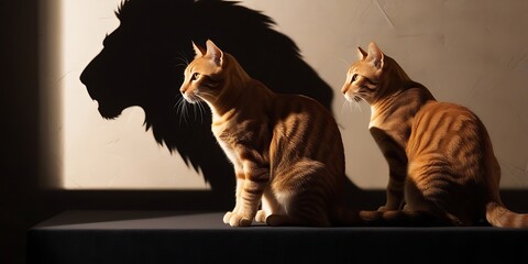 Orange cat gazing at the wall, casting the shadow of a lion, symbolizing inner strength, confidence, and potential beyond appearances (10)
