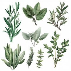 3d pressed herbs rosemary sage thyme sparse design as for botany transparent background ar3464