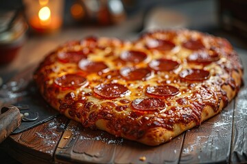 Delicious Fresh Pizza with Tomatoes and Mushrooms on Rustic Wooden Table