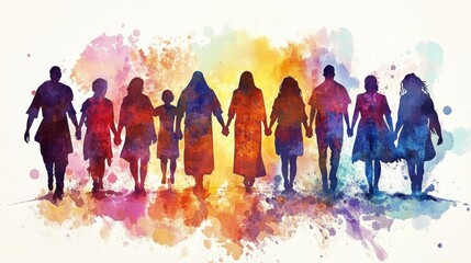 Naklejka premium A vibrant digital watercolor painting depicting unity through Jesus Christ.