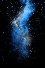 Color powder explodes in vibrant hues against a dark backdrop, creating an abstract splashed effect