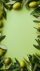 fresh green oliva background with blank space in the center for products