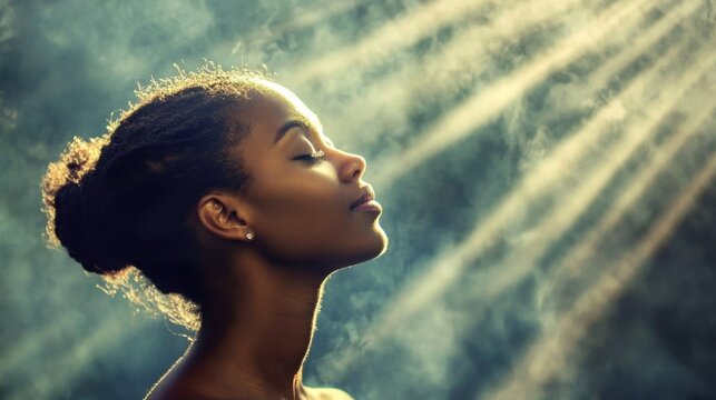 African American woman engaged in prayer, embodying faith and devotion.