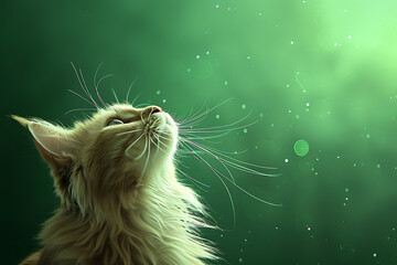 animal photography, elegant norwegian forest cat is captured with its majestic mane under the vibrant aurora borealis, showcasing its grace and natural allure in vivid detail