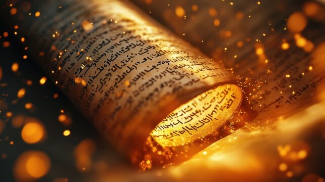 The unfurled manuscript emanates wisdom and history.