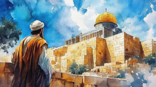 The illustration showcases the dedication and commitment of Ezra to revive the sacred space in Jerusalem.