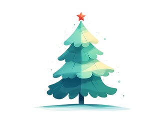 Fototapeta premium Bright and Colorful Christmas Tree with Star Topper on a Minimalistic Background, Perfect for Holiday Illustrations and Festive Decorations